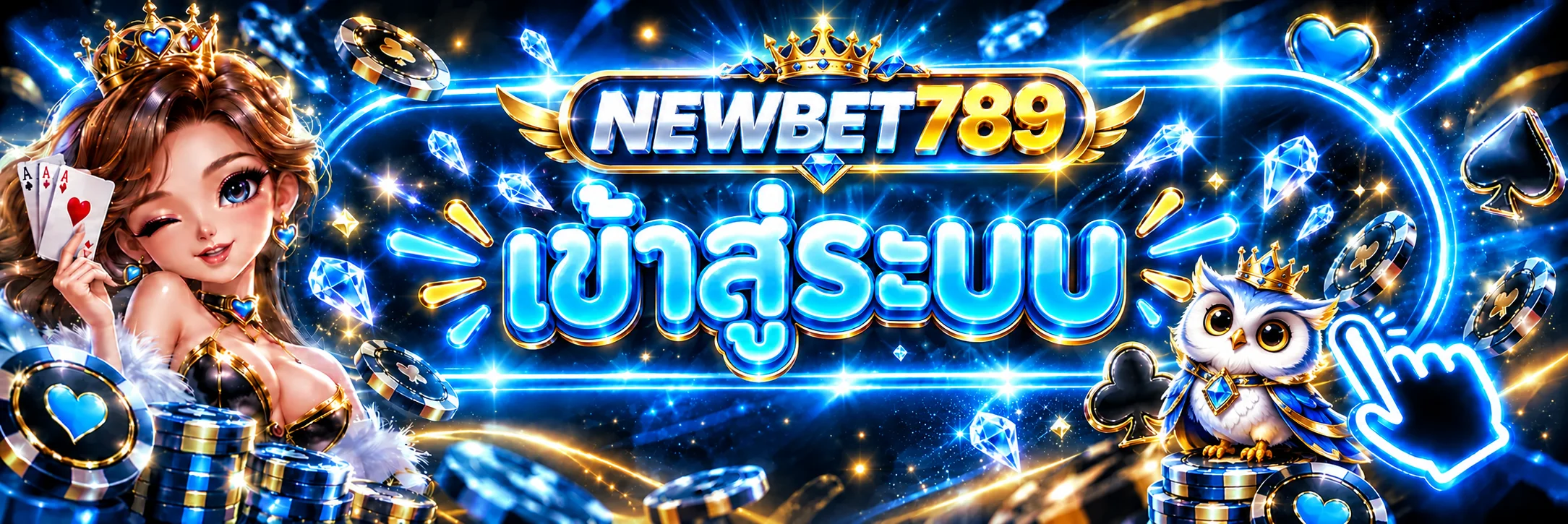 หน้าล็อกอิน NEWBET789 พร้อมมาสคอตนกฮูก